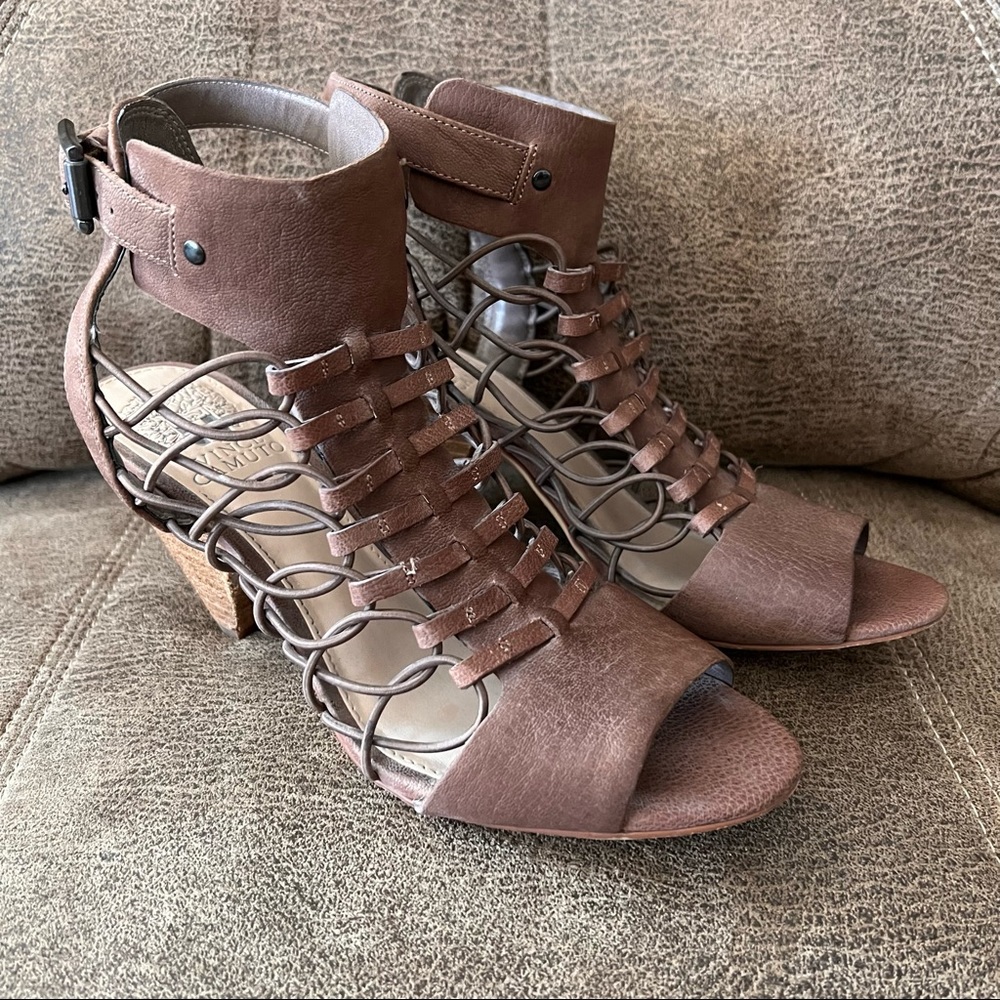 Vince Camuto Evel Taupe Leather Heeled Sandal